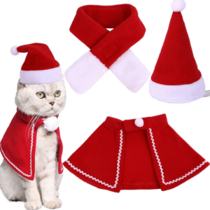 3 Pieces Pet Christmas Costume Puppy Xmas Cloak Cat Santa Cape Scarf with Santa Hat Party Cosplay Dress for Cats and Small Dogs Cute Puppy Cat Dress up Accessories Cosplay Party Decorations